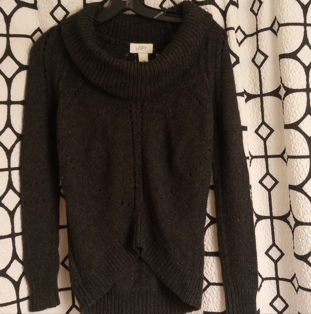 LOFT Women's Charcoal Cowl Neck Sweater
